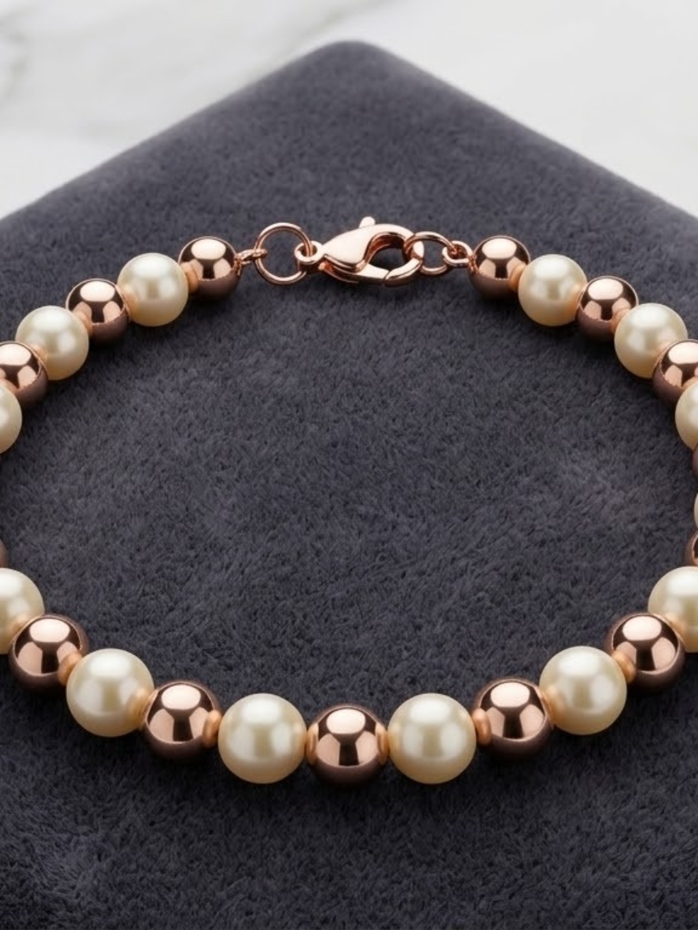 Rose Gold & Cream Pearl Bead Strand Bracelet